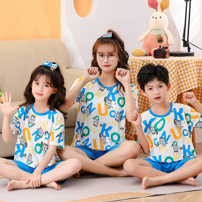 Parent-child thin short sleeve pajamas