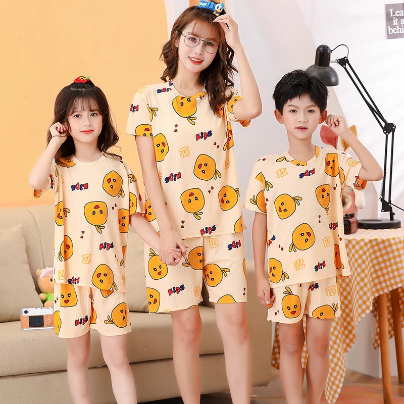 Parent-child thin short sleeve pajamas