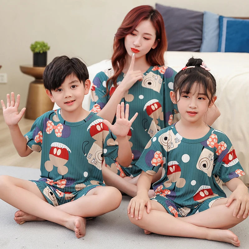 Parent-child thin short sleeve pajamas
