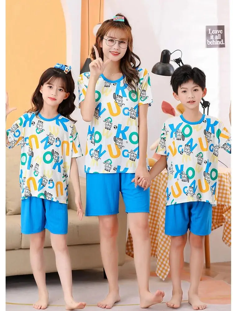 Parent-child thin short sleeve pajamas